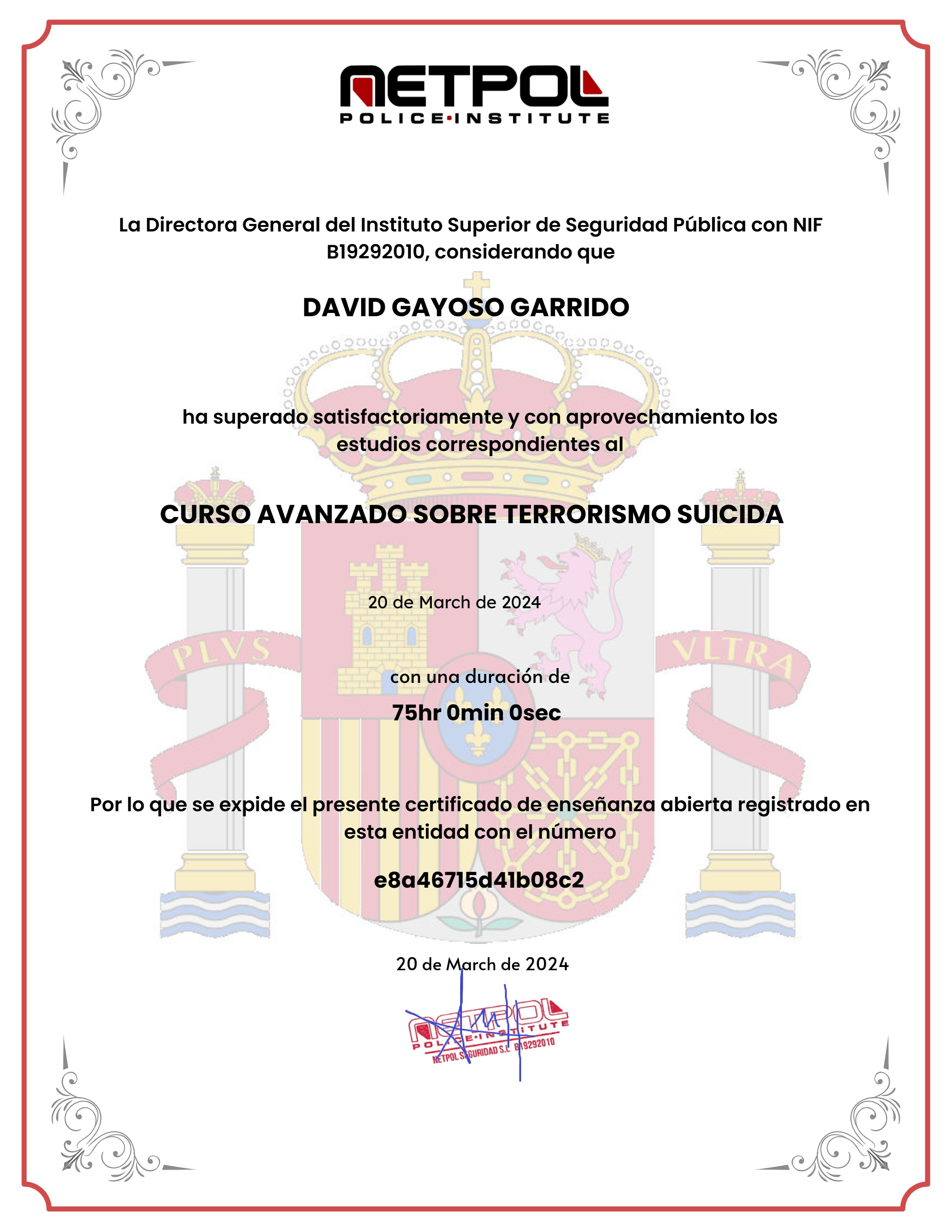 CURSO AVANZADO SOBRE TERRORISMO SUICIDA